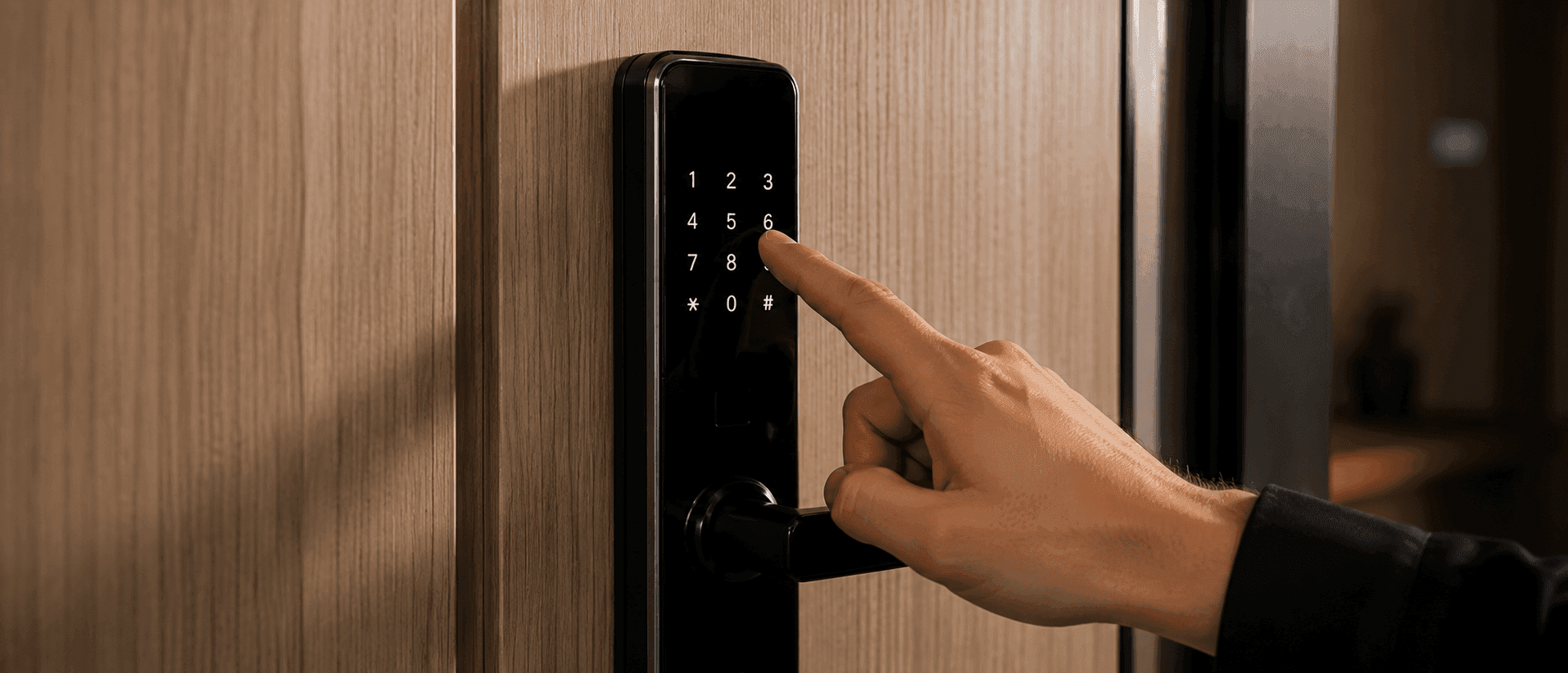 Fechadura eletrônica em porta de apartamento por temporada com acesso via código